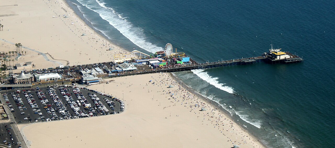 Santa Monica Pier and the beach seen from above